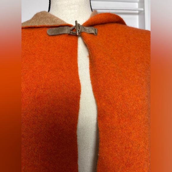A. Ida for Anthropologie Italian Wool Blend Orange Tan Hooded Cardigan Sweater L - Picture 4 of 6